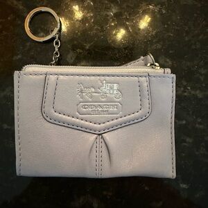 Coach Leather Zip Coin Card Case with Key Ring – Light Blue/Lavender